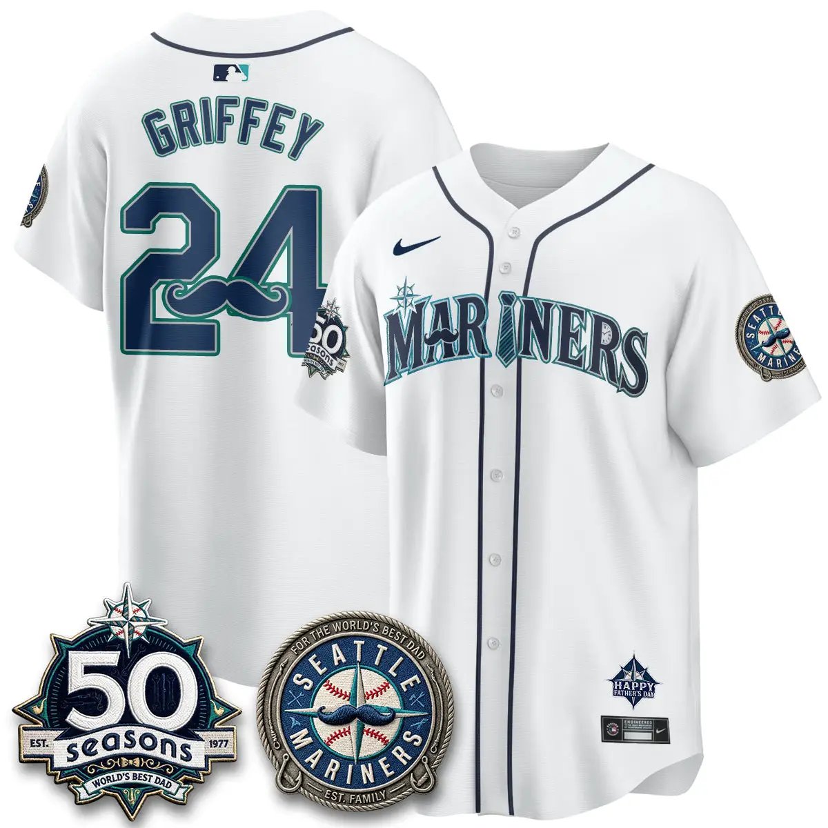 Seattle Mariners Happy Father's Day Vapor Jersey - Stitched by Seattle Mariners