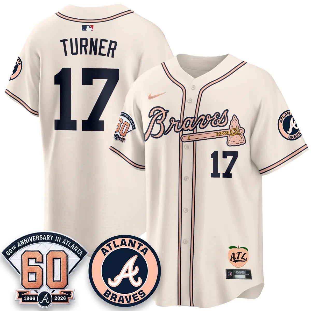 ATL 60th Anniversary Peach Edition - Stitched (2) by Atlanta Braves