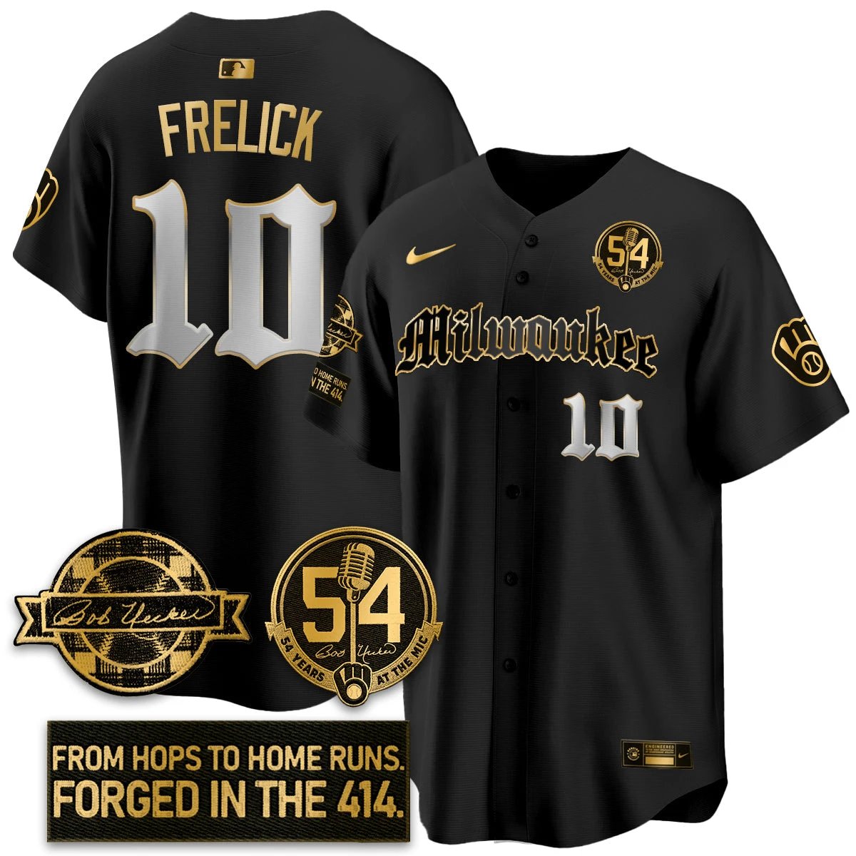 MIL Bob Uecker Patch Vapor Premier Limited Jersey - Gothic Edition - All Stitched by Milwaukee Brewers