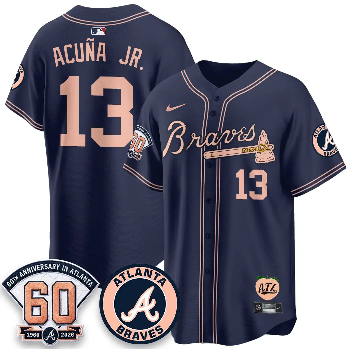 ATL 60th Anniversary Peach Edition - Stitched (2) by Atlanta Braves