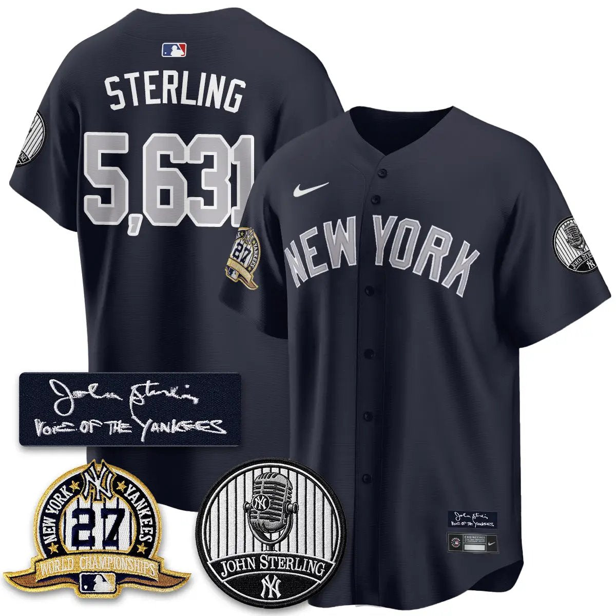NYY John Sterling Tribute Patch Vapor Premier Limited Jersey - Stitched by New York Yankees