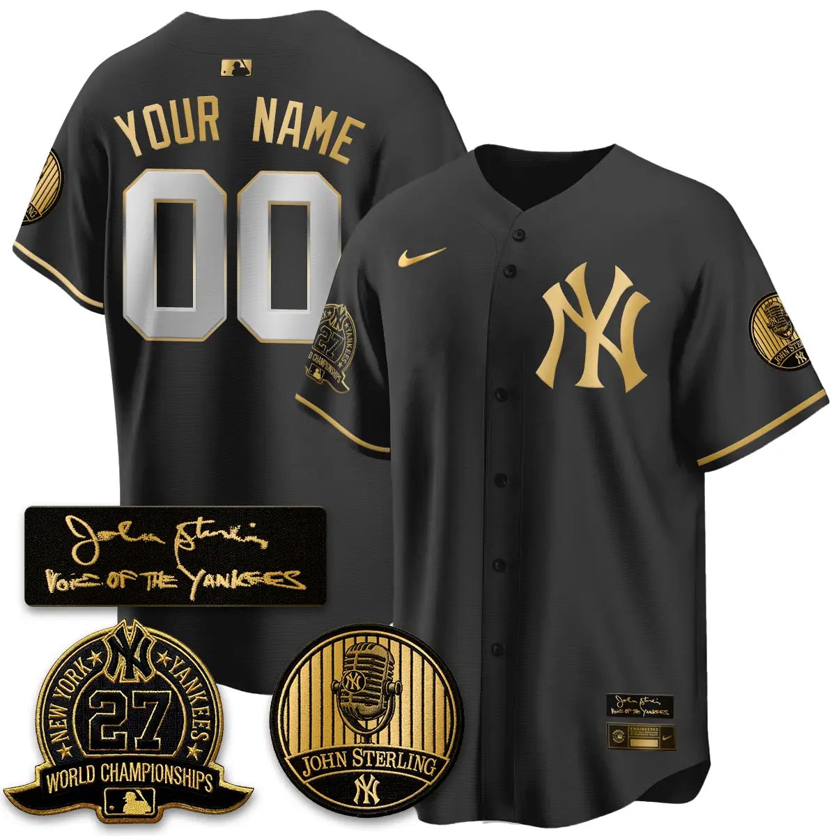 NYY John Sterling Tribute Patch Vapor Premier Limited Custom Jersey - Stitched by New York Yankees