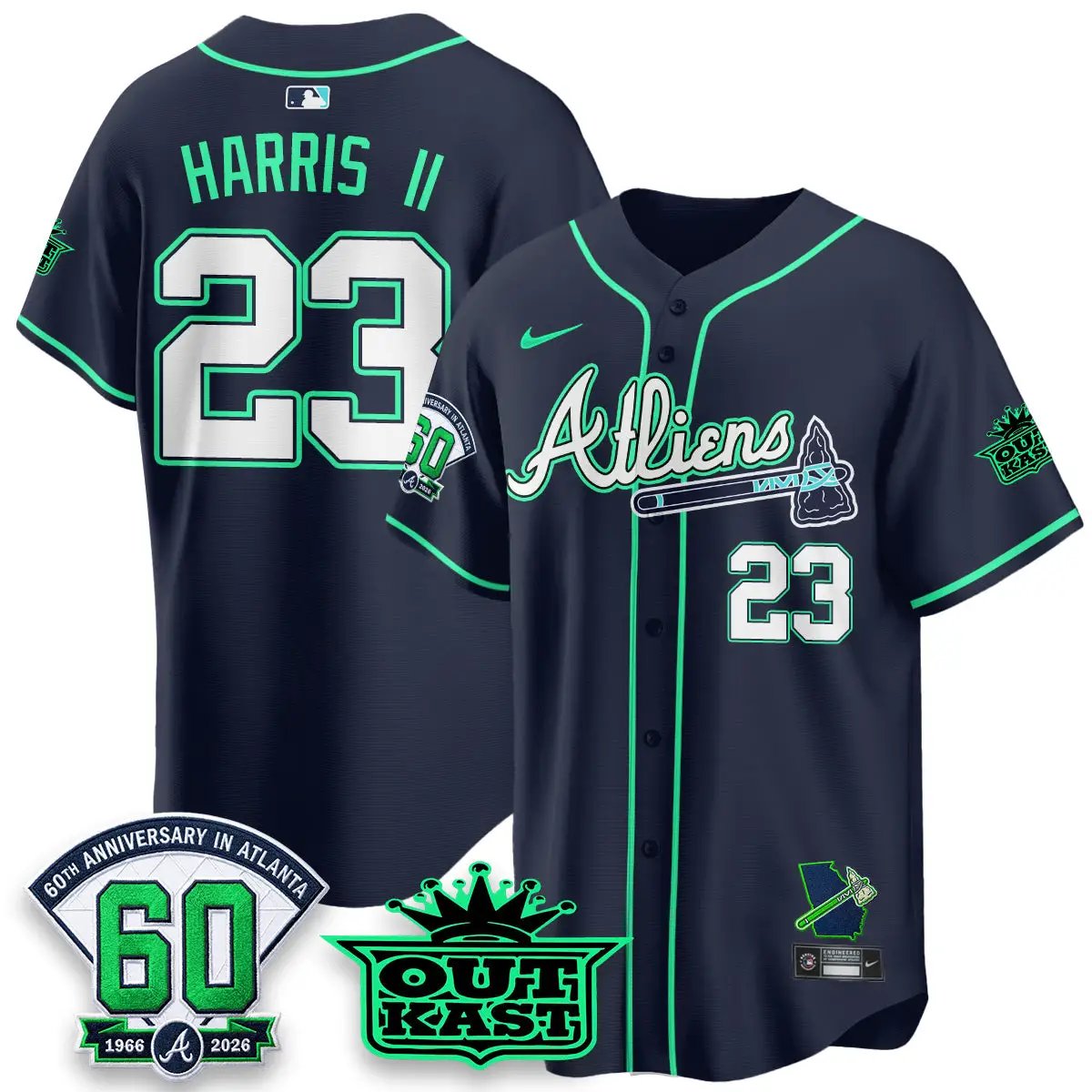 ATL x Atliens Cool Base Galaxy Version Jersey - Stitched (2) by Atlanta Braves