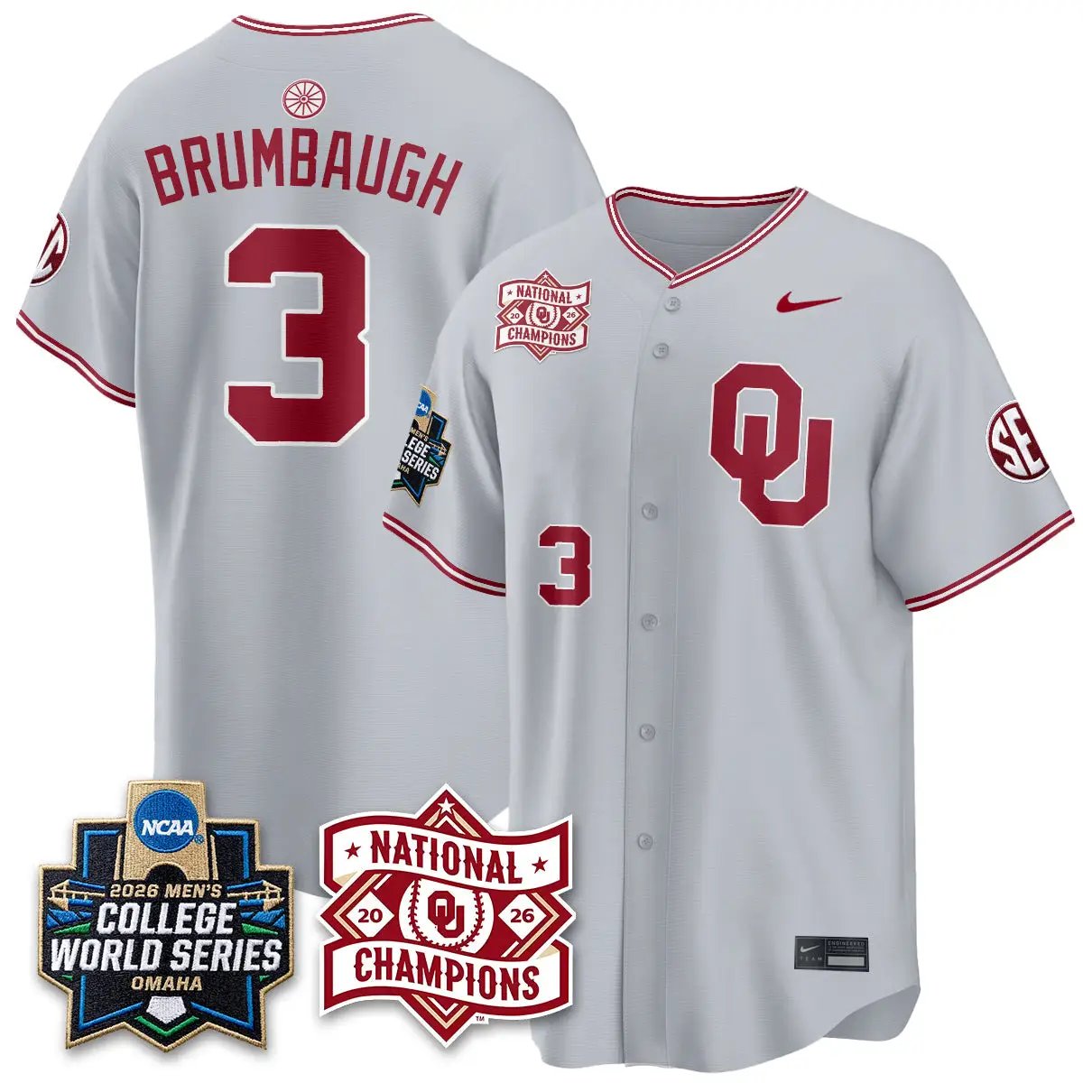 Oklahoma Sooners 2026 NCAA Baseball College World Series Champions Vapor Jersey - Stitched by Oklahoma Sooners