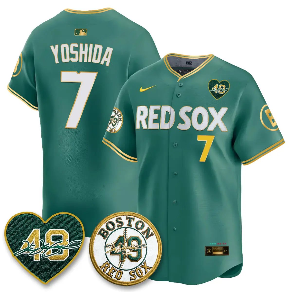 BOS Tim Wakefield Memorial Patch Vaper Premier Limited Gold Edition Jersey - All Stitched by Boston Red Sox