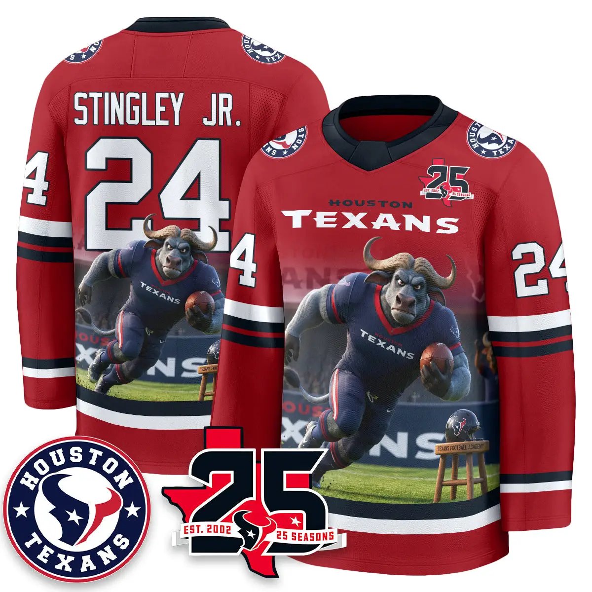 HOU x Bull Chief Edition Hockey Jersey - Printed by Houston Texans