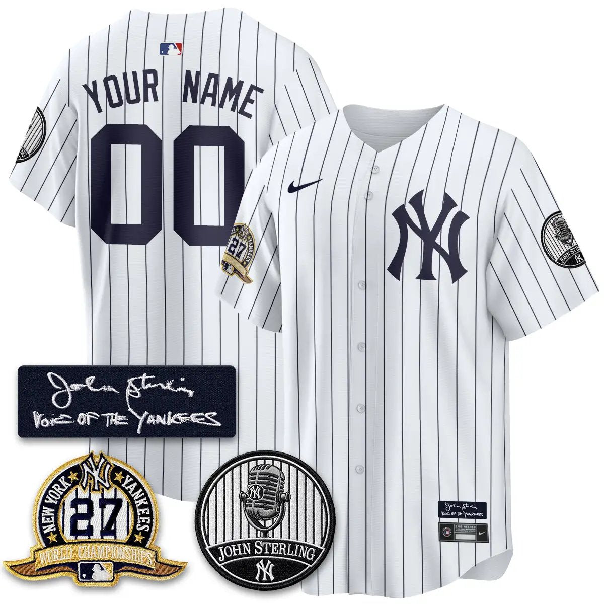 NYY John Sterling Tribute Patch Vapor Premier Limited Custom Jersey - Stitched by New York Yankees