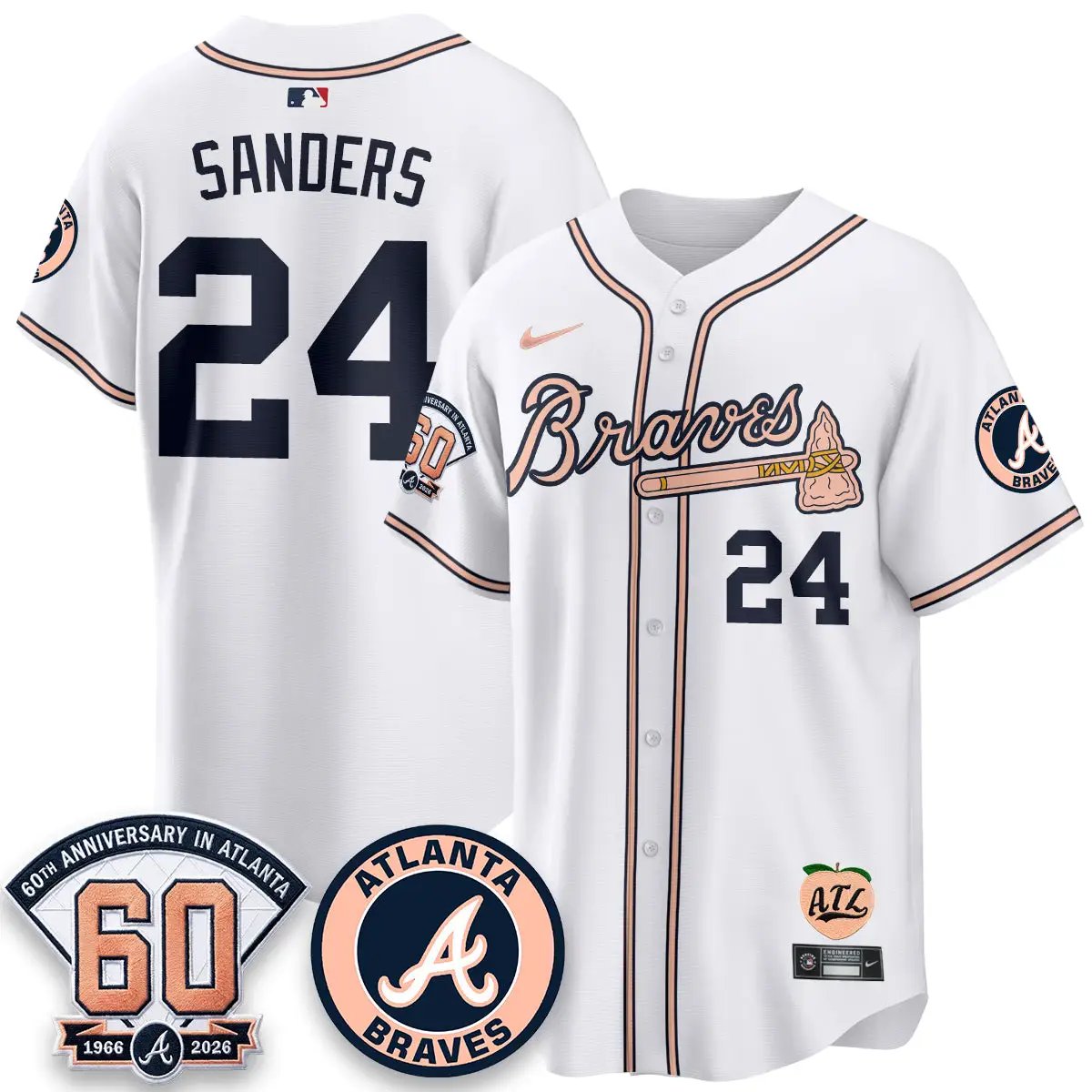 ATL 60th Anniversary Peach Edition - Stitched (2) by Atlanta Braves