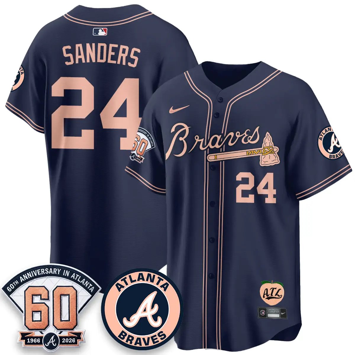 ATL 60th Anniversary Peach Edition - Stitched (2) by Atlanta Braves