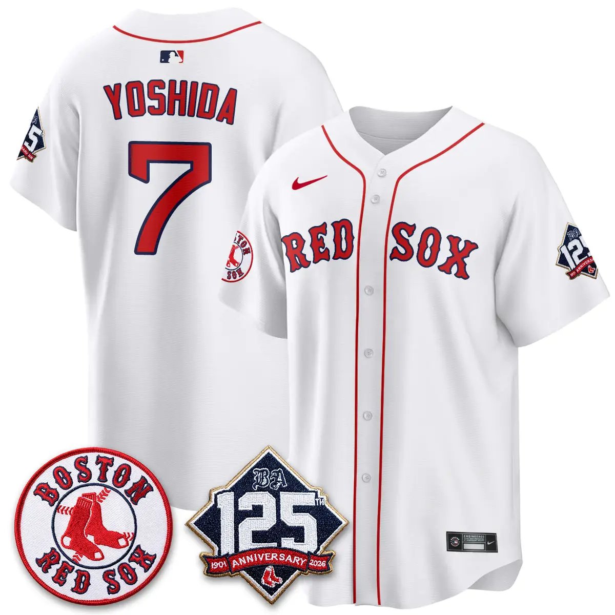 Boston Red Sox 125th Anniversary Patch Vapor Jersey - Stitched by Boston Red Sox