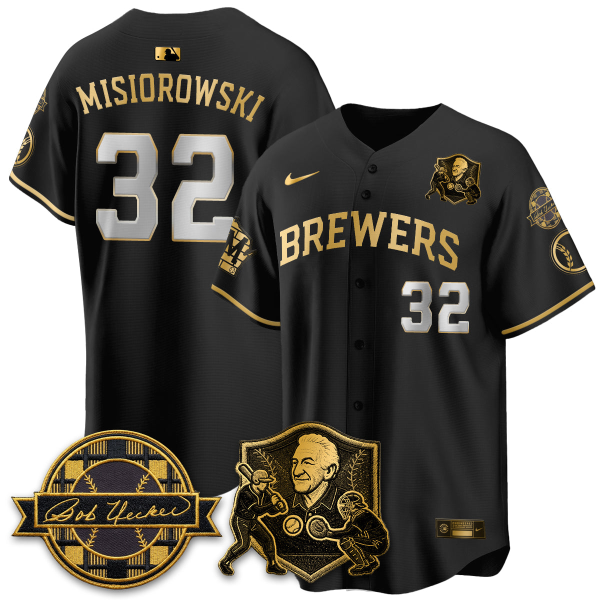 MIL Bob Uecker - 54 Seasons for Brewers' Vapor Limited Gold Jersey - All Stitched by Milwaukee Brewers