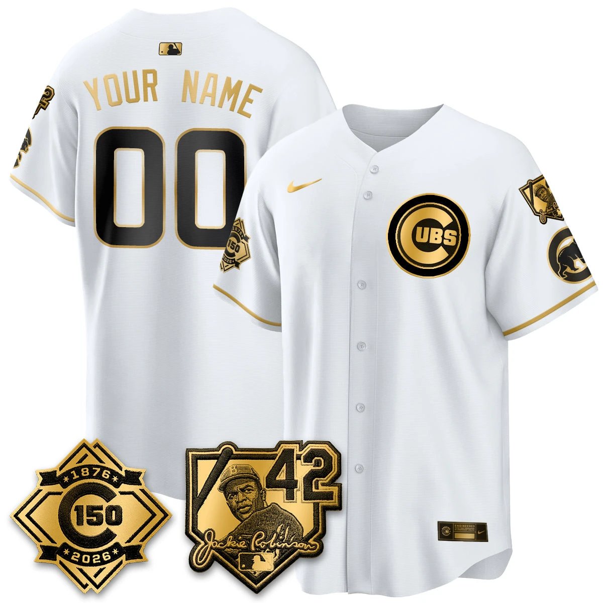 Chicago Cubs 150th Anniversary & Jackie Robinson Day Patch Vapor Premier Limited Custom Jersey - All Stitched by Chicago Cubs