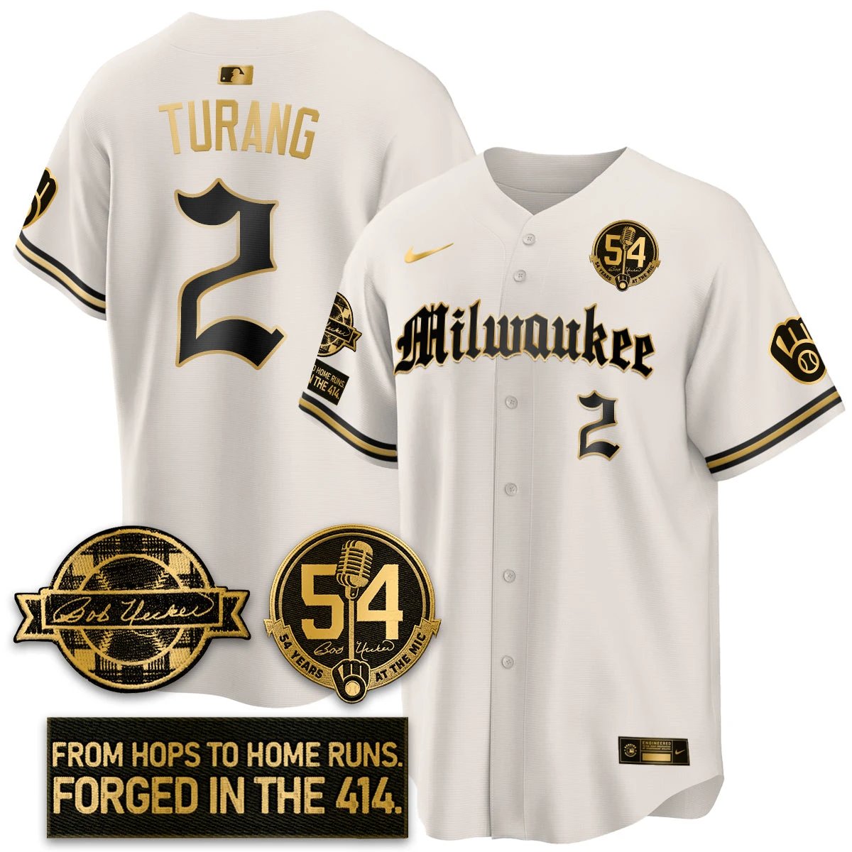 MIL Bob Uecker Patch Vapor Premier Limited Jersey - Gothic Edition - All Stitched by Milwaukee Brewers