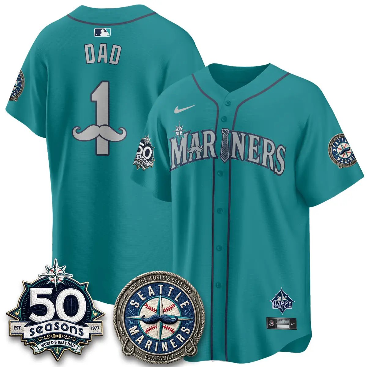 Seattle Mariners Happy Father's Day Vapor Jersey - Stitched by Seattle Mariners