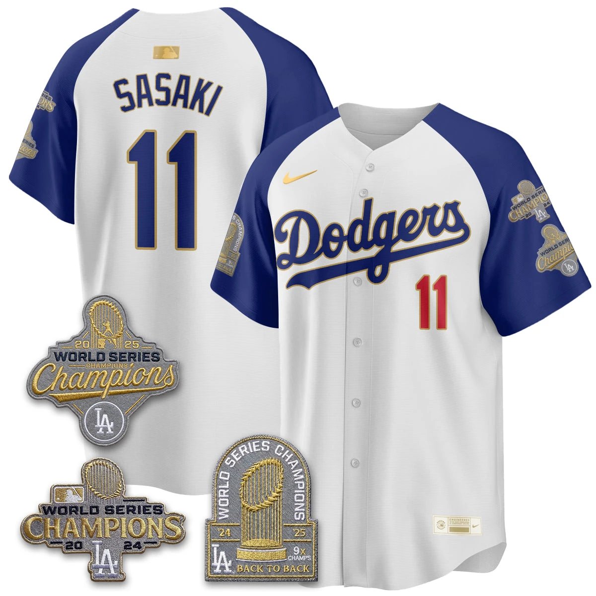 Los Angeles Dodgers Gold Collection Stadium Vapor Limited Jersey - Back to Back 9x Champs - All Stitched by Los Angeles Dodgers