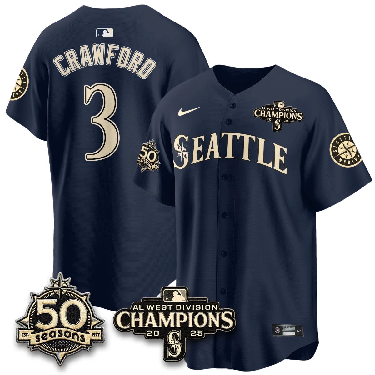 Seattle Mariners Vapor Premier Limited Jersey - 50th Anniversary & AL West Division Champions - Steelheads Community Funds - All Stitched by Seattle Mariners