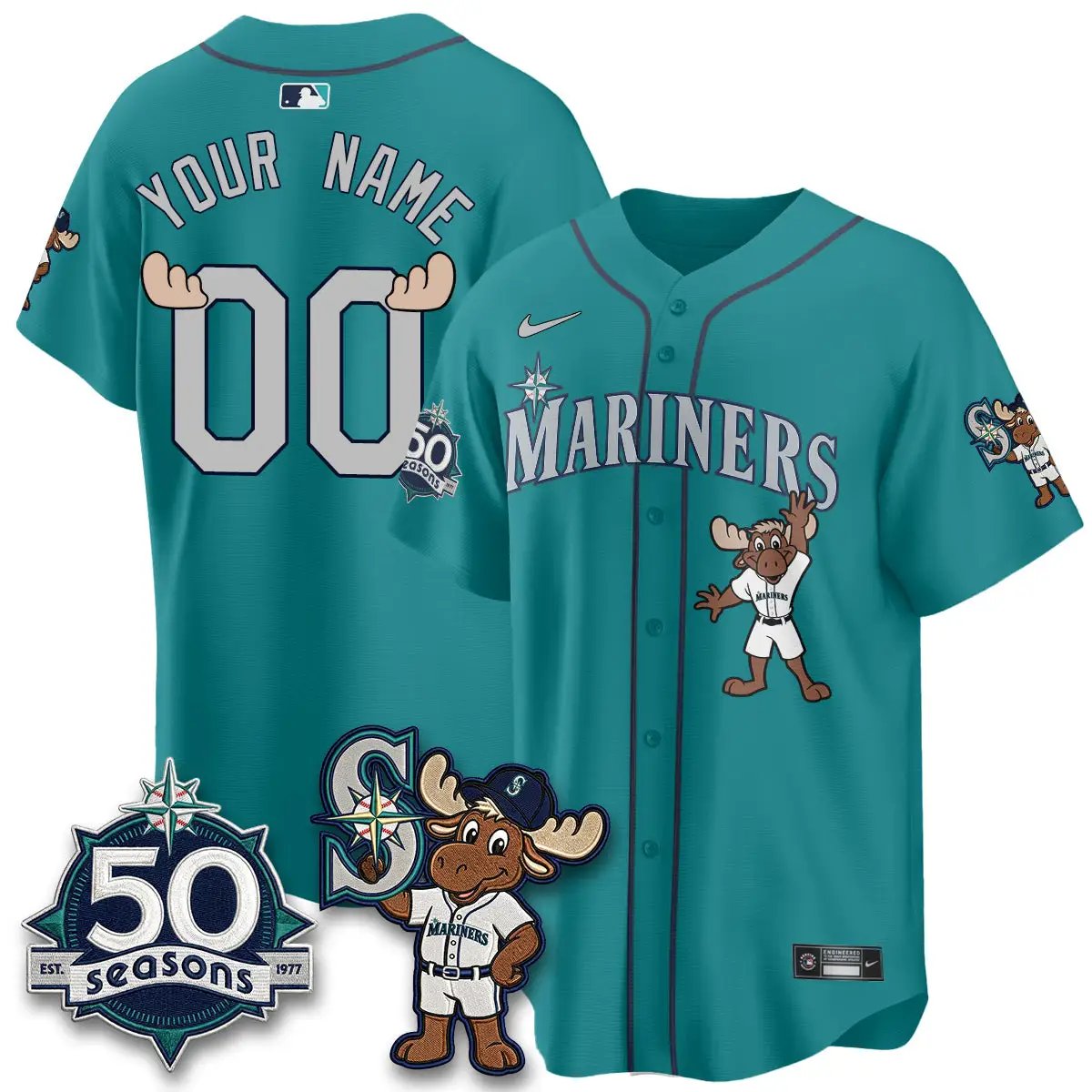 SEA Mascot Custom Jersey - All Stitched by Seattle Mariners