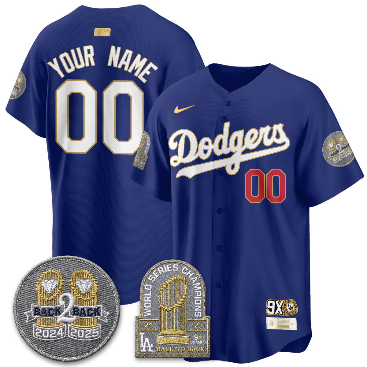 LAD Vapor Limited Custom Jersey - Back to Back Champion - All Stitched by Los Angeles Dodgers