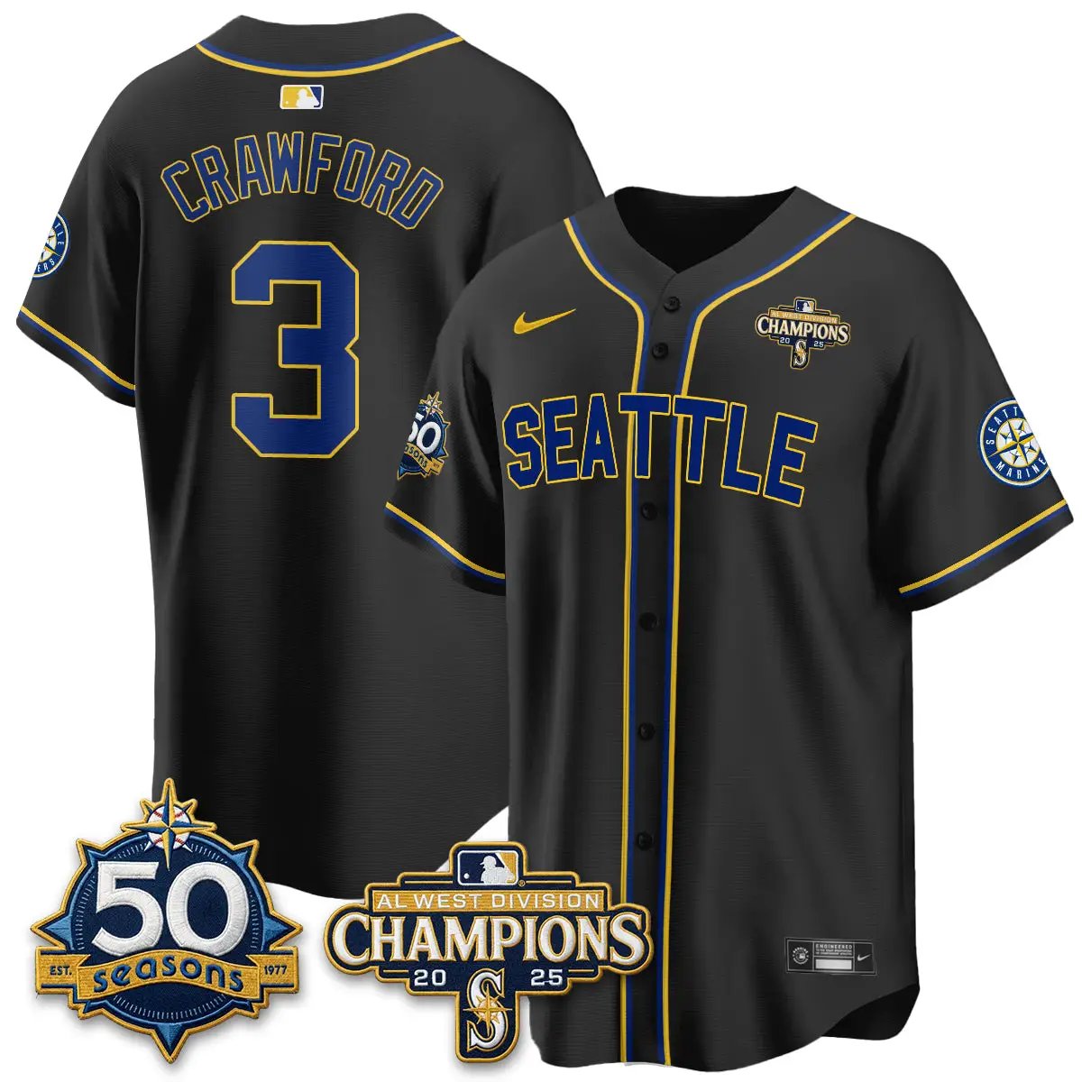 SEA 50th Anniversary Black Out Style Vapor Premier Limited Jersey - All Stitched by Seattle Mariners