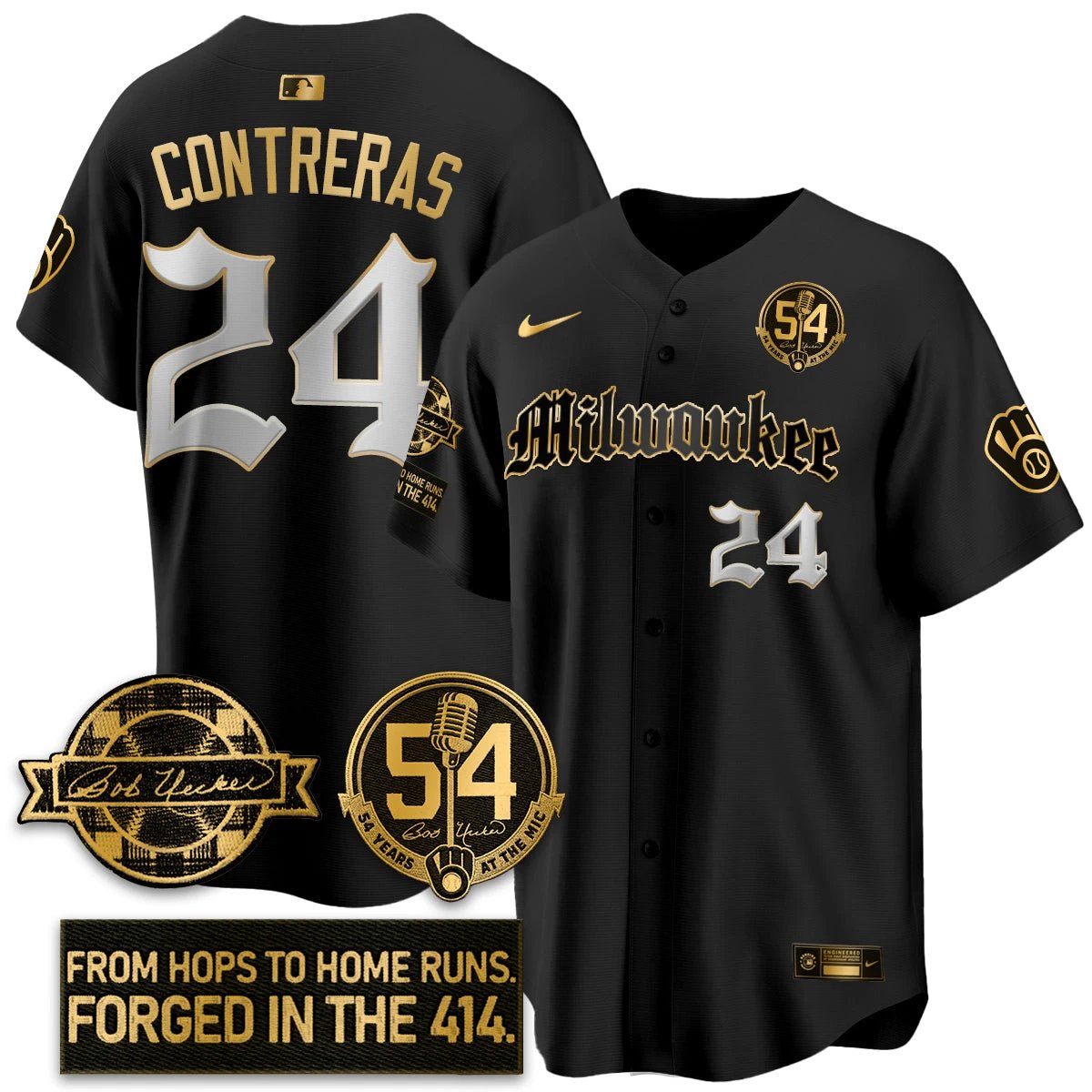 MIL Bob Uecker Patch Vapor Premier Limited Jersey - Gothic Edition - All Stitched by Milwaukee Brewers