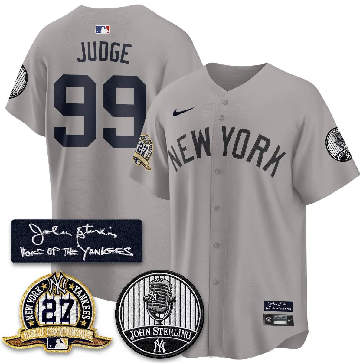 NYY John Sterling Tribute Patch Vapor Premier Limited Jersey - Stitched by New York Yankees