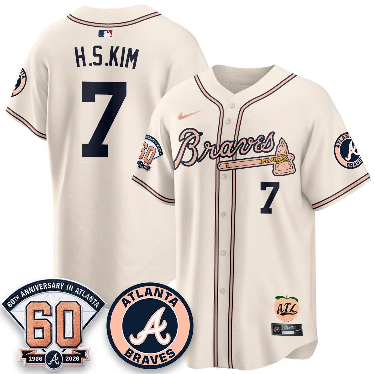 ATL 60th Anniversary Peach Edition - Stitched (2) by Atlanta Braves