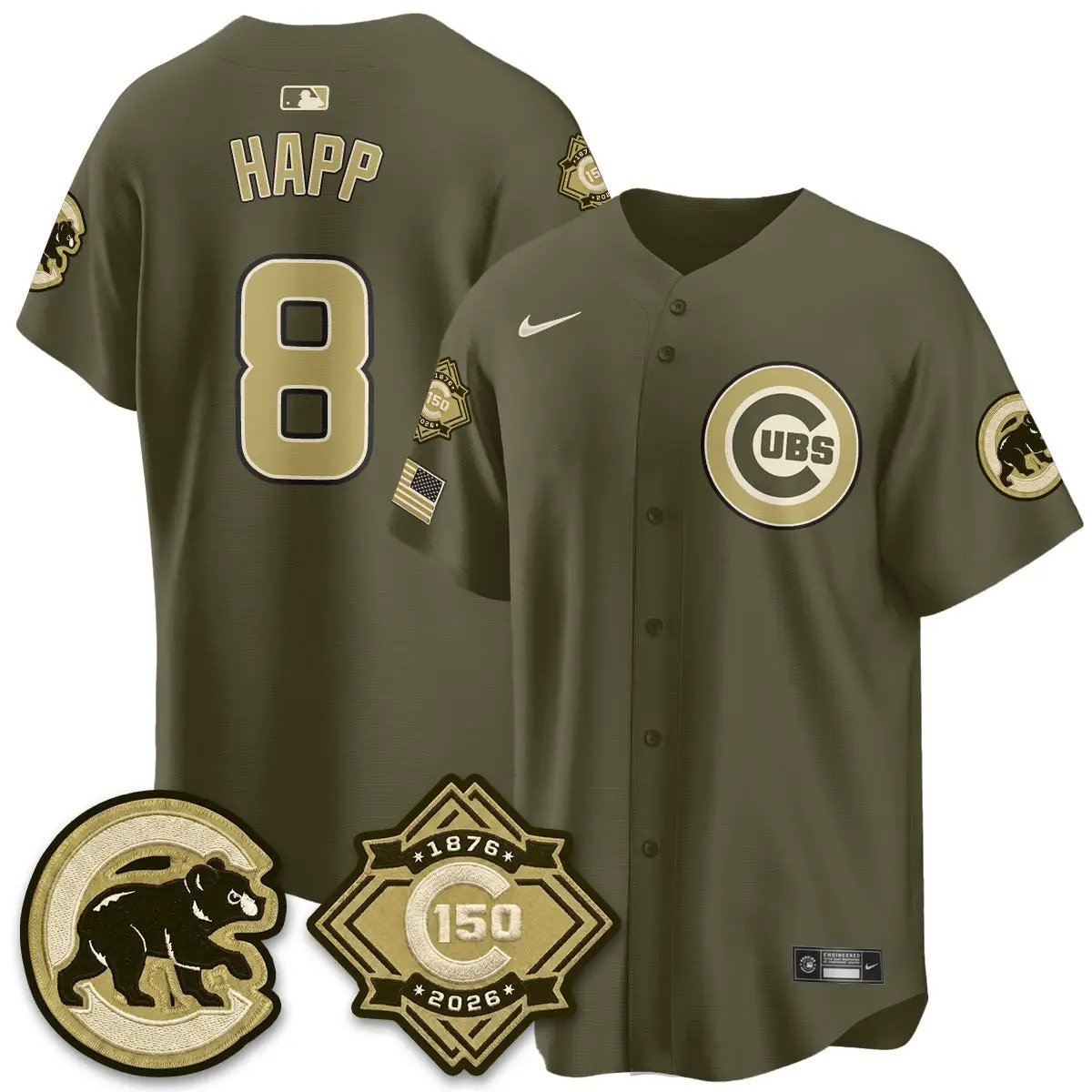 Chicago Cubs New Era Olive 2026 Armed Forces Day Jersey -All Stitched by Chicago Cubs