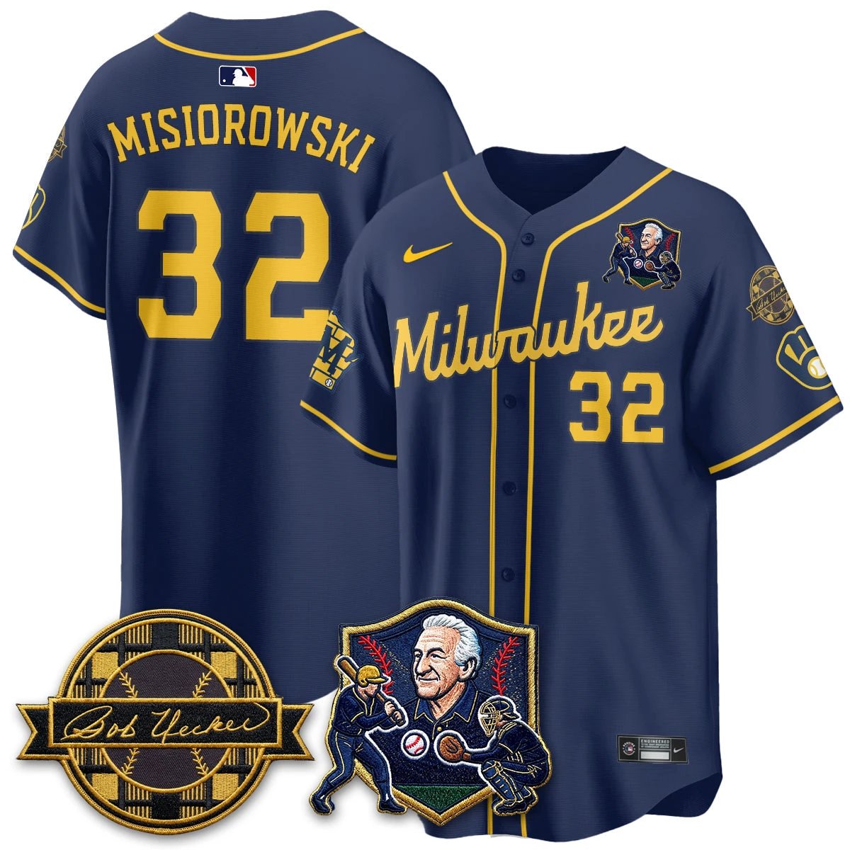 MIL Bob Uecker - 54 Seasons for Brewers' Vapor Limited Gold Jersey - All Stitched by Milwaukee Brewers