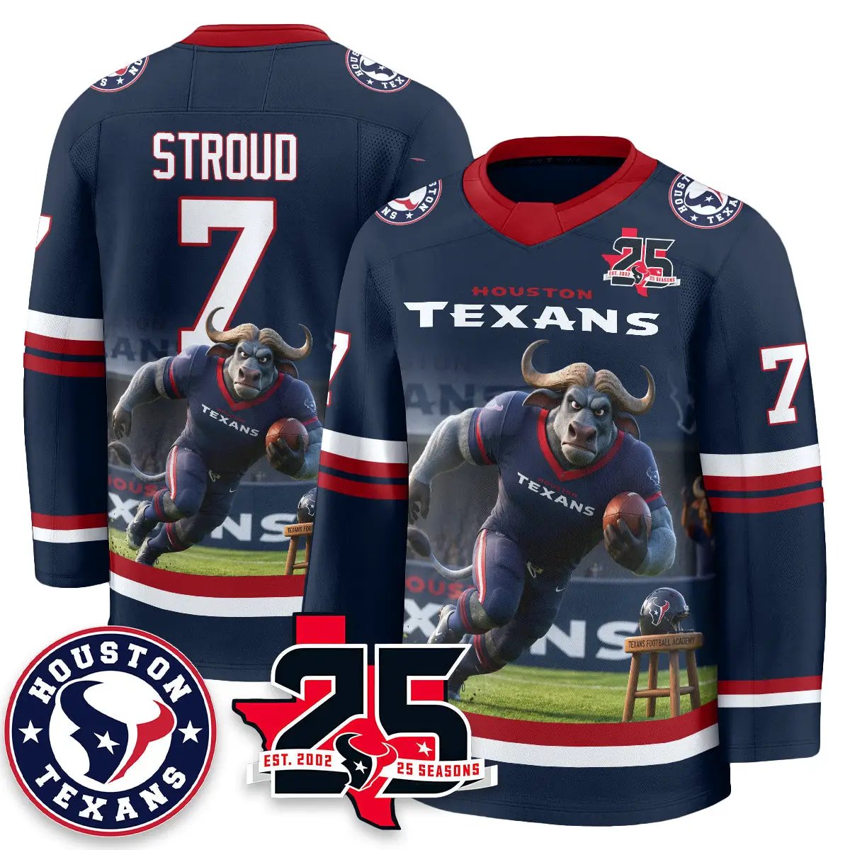 HOU x Bull Chief Edition Hockey Jersey - Printed by Houston Texans
