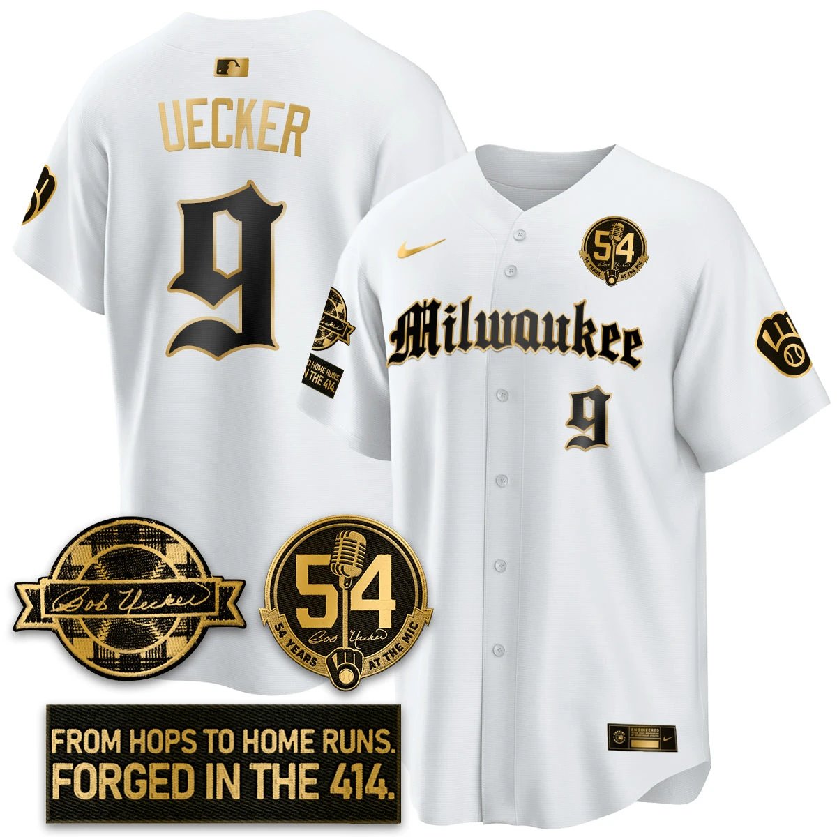 MIL Bob Uecker Patch Vapor Premier Limited Jersey - Gothic Edition - All Stitched by Milwaukee Brewers