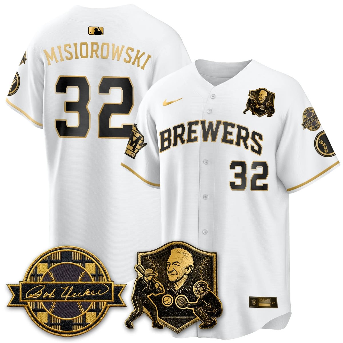 MIL Bob Uecker - 54 Seasons for Brewers' Vapor Limited Gold Jersey - All Stitched by Milwaukee Brewers