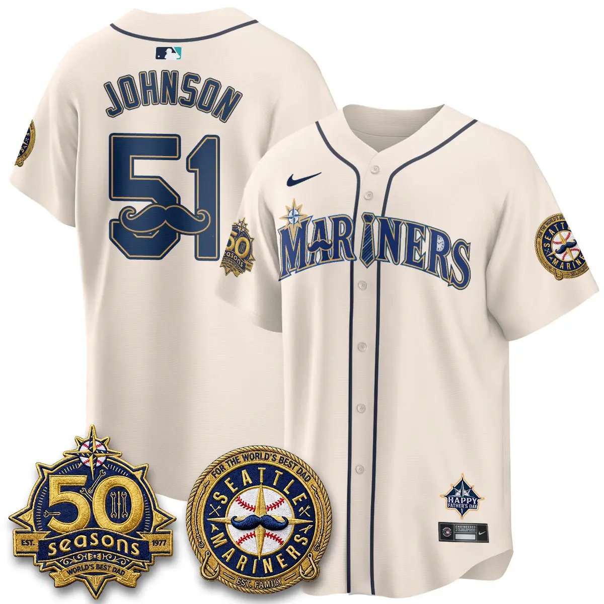 Seattle Mariners Happy Father's Day Vapor Jersey - Stitched by Seattle Mariners
