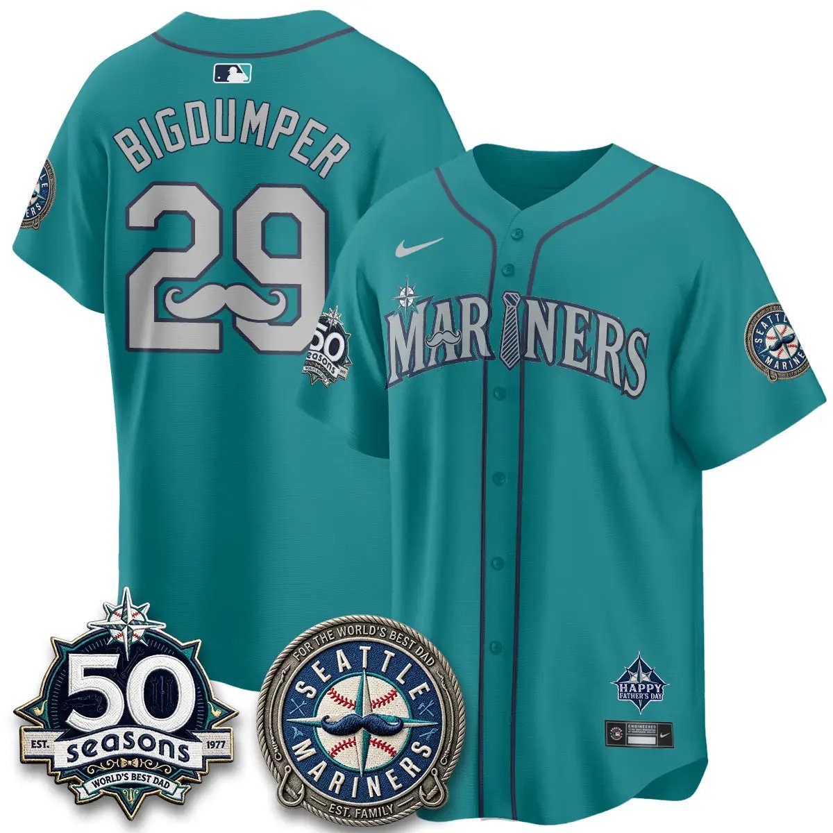 Seattle Mariners Happy Father's Day Vapor Jersey - Stitched by Seattle Mariners