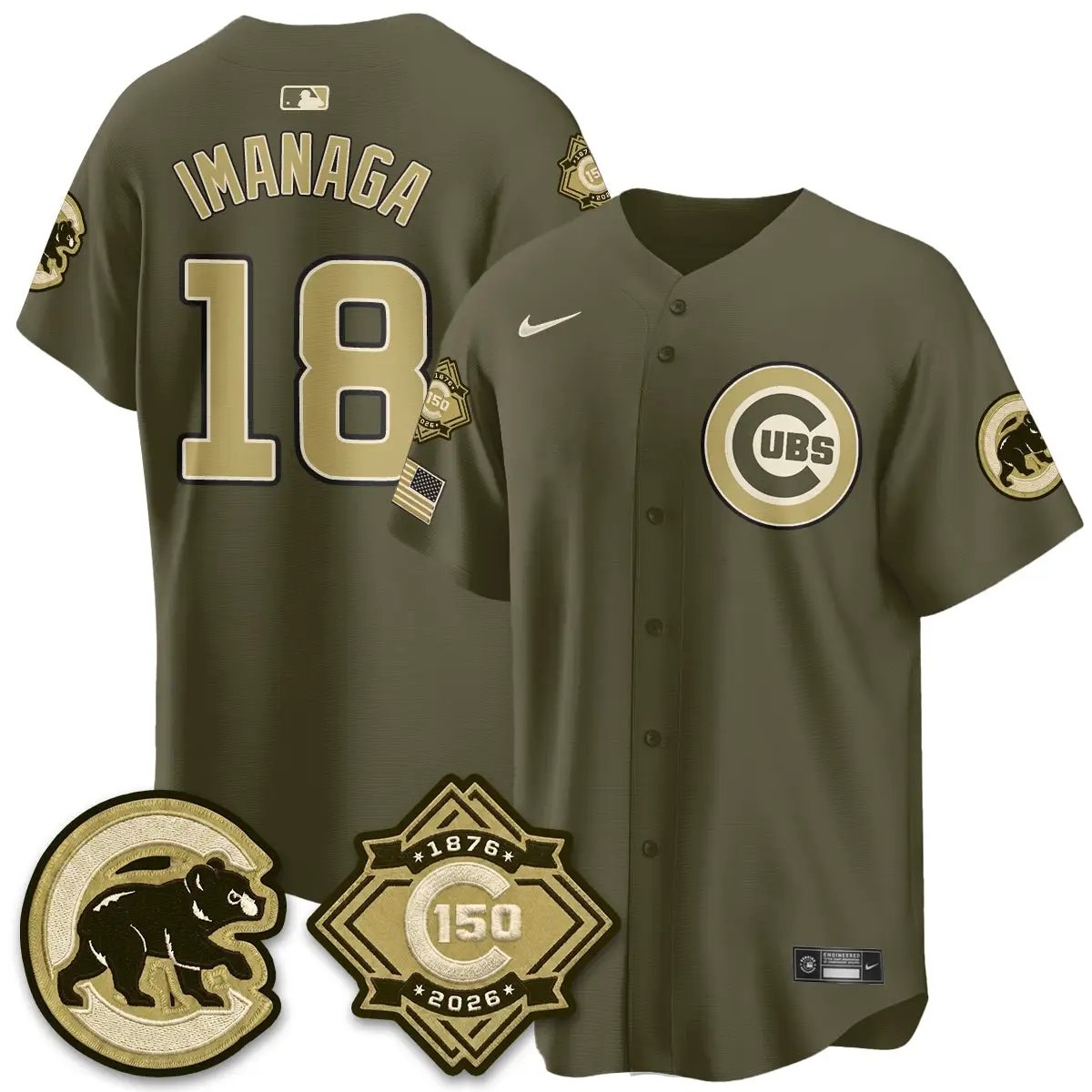 Chicago Cubs New Era Olive 2026 Armed Forces Day Jersey -All Stitched by Chicago Cubs