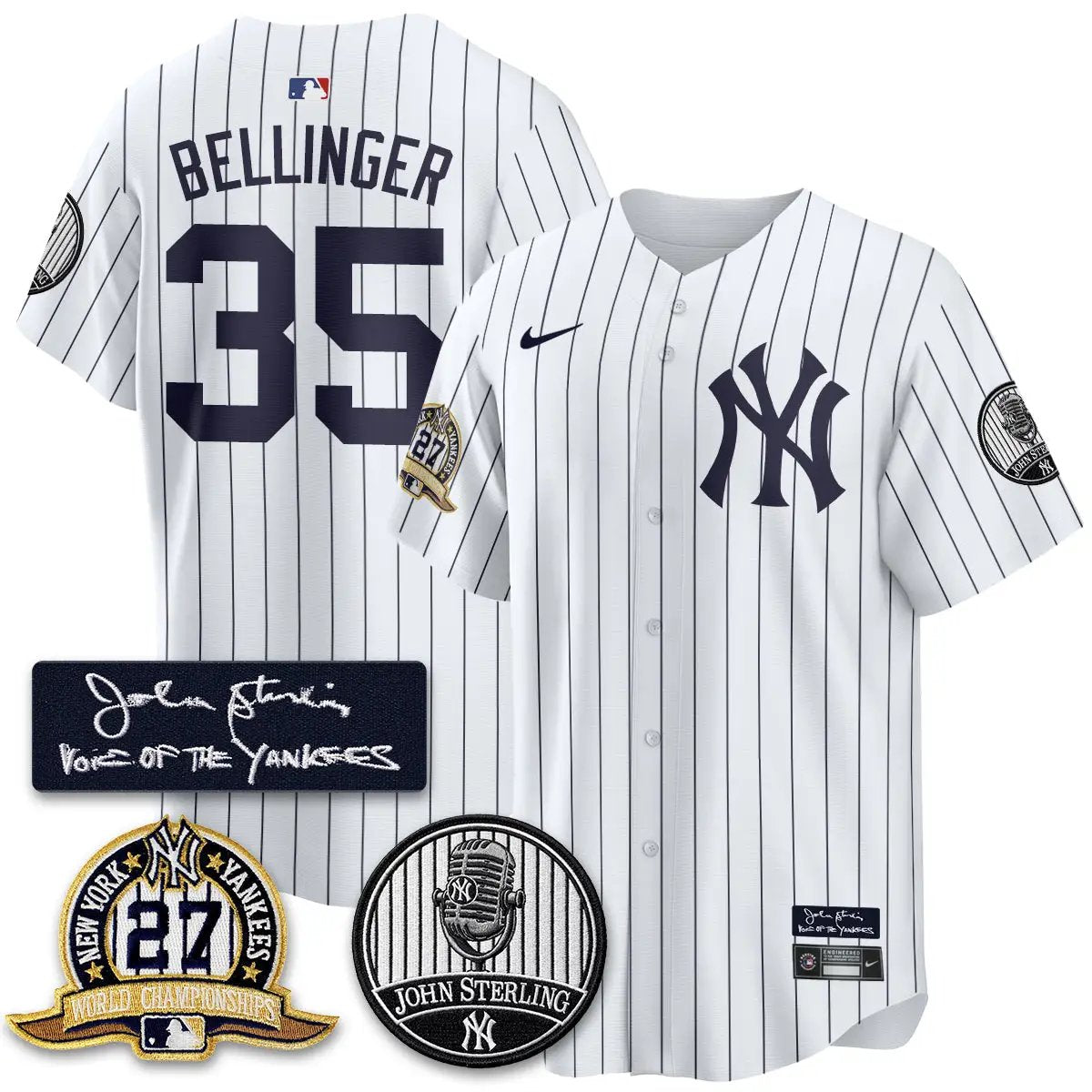 NYY John Sterling Tribute Patch Vapor Premier Limited Jersey - Stitched by New York Yankees