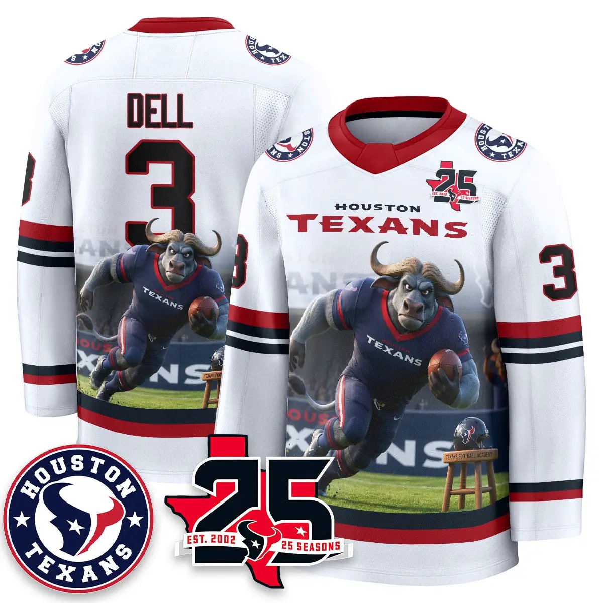 HOU x Bull Chief Edition Hockey Jersey - Printed by Houston Texans