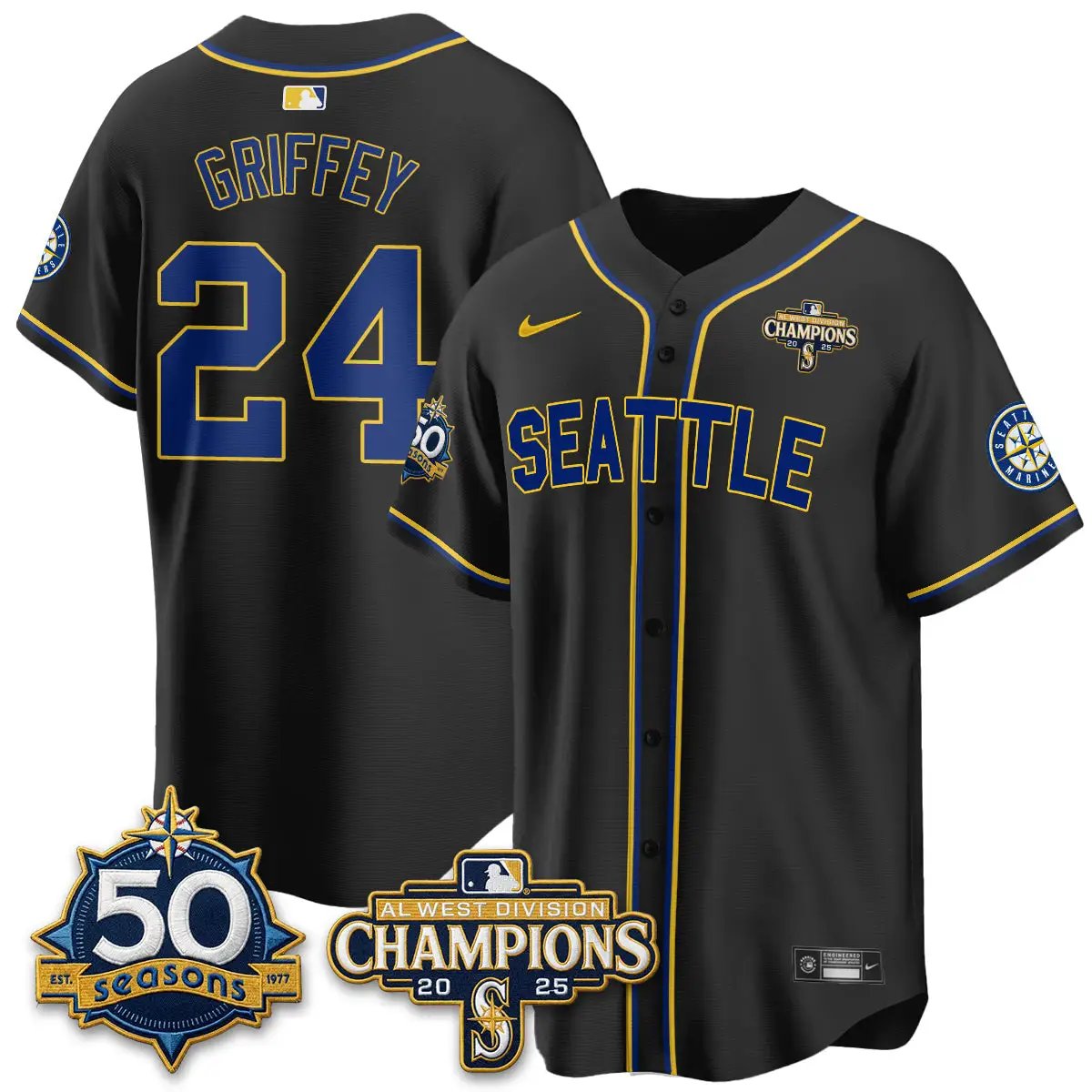 SEA 50th Anniversary Black Out Style Vapor Premier Limited Jersey - All Stitched by Seattle Mariners
