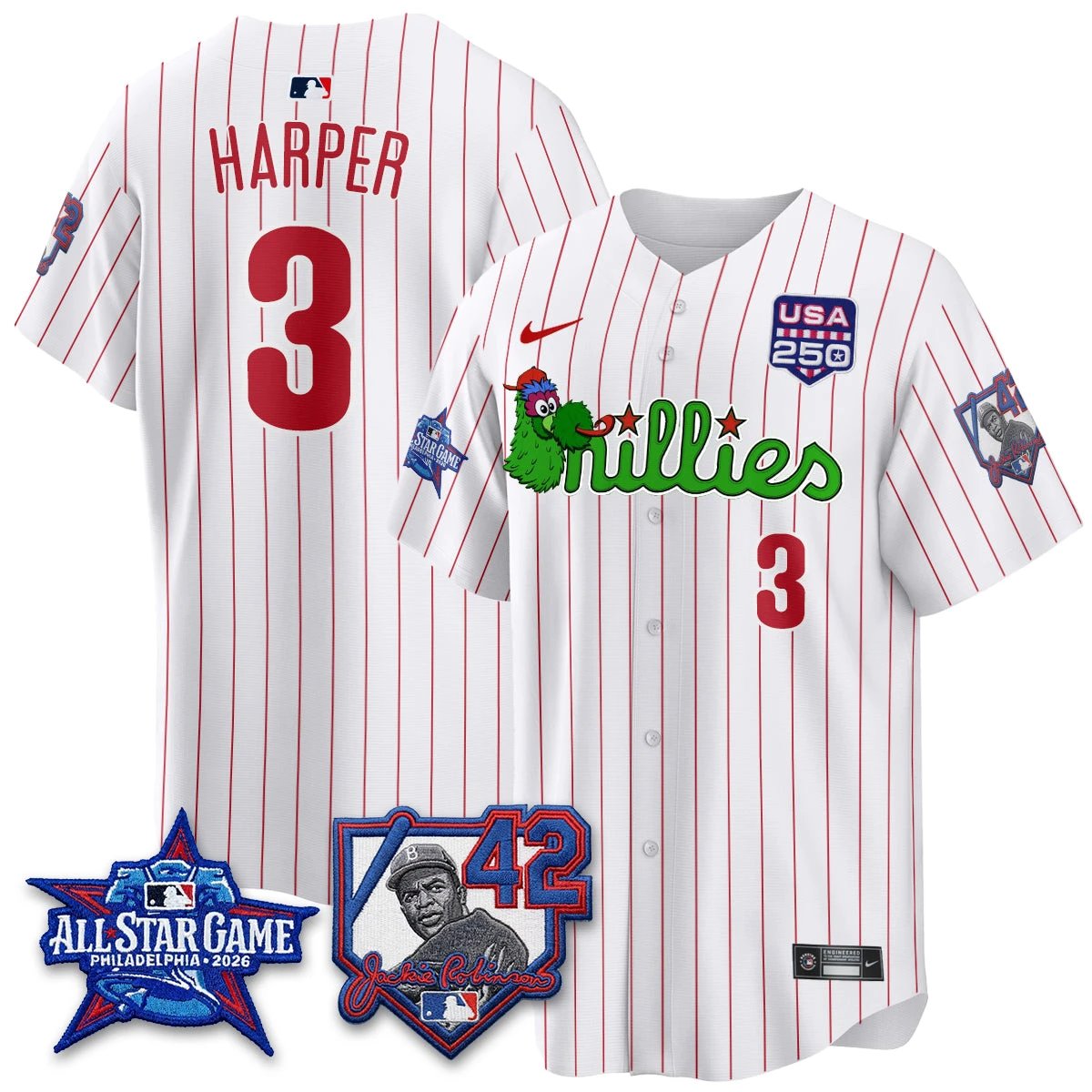 Philadelphia Phillies Phanatic 2026 New Era & 250th USA Vapor Limited Jersey - All Star Game - All Stitched by Philadelphia Phillies