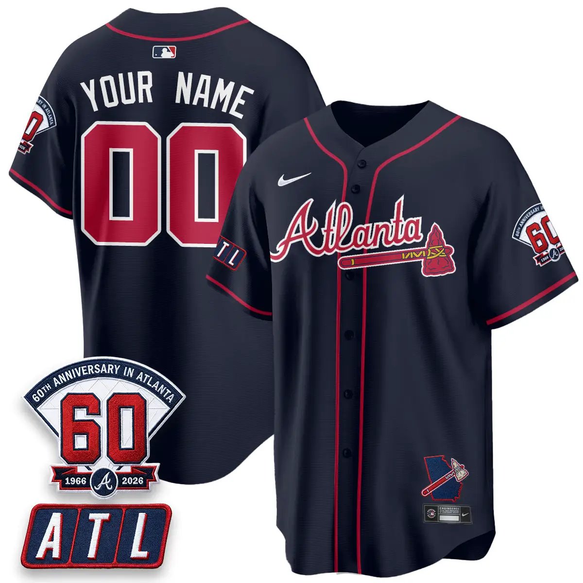 ATL 2026 60th Anniversary Vapor Limited Custom Jersey - All Stitched by Atlanta Braves