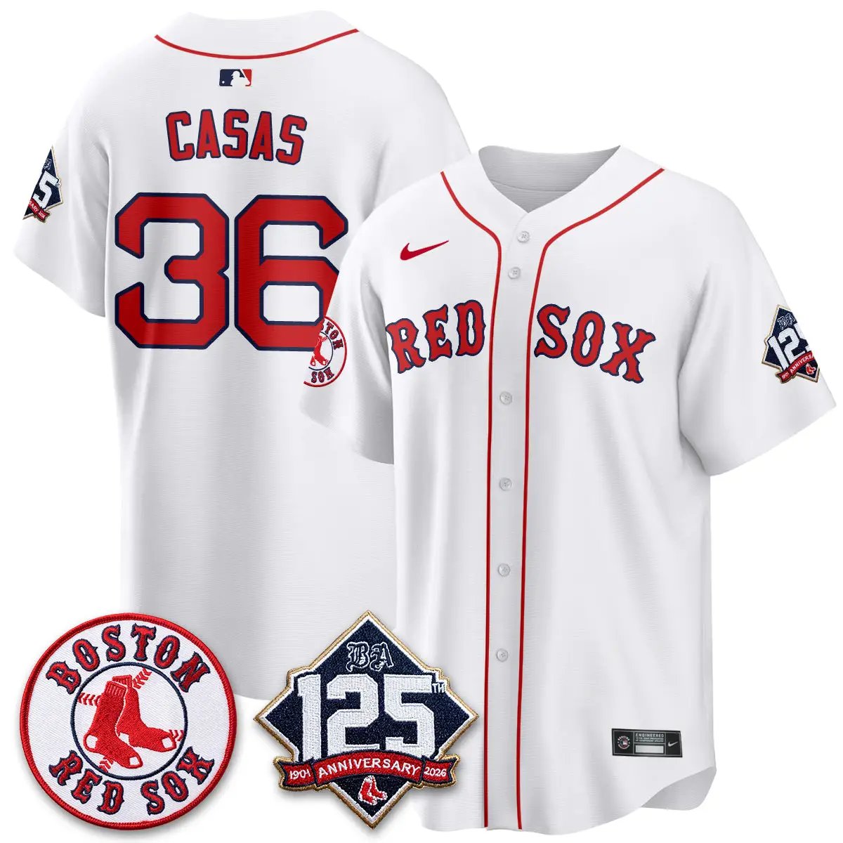 Boston Red Sox 125th Anniversary Patch Vapor Jersey - Stitched by Boston Red Sox