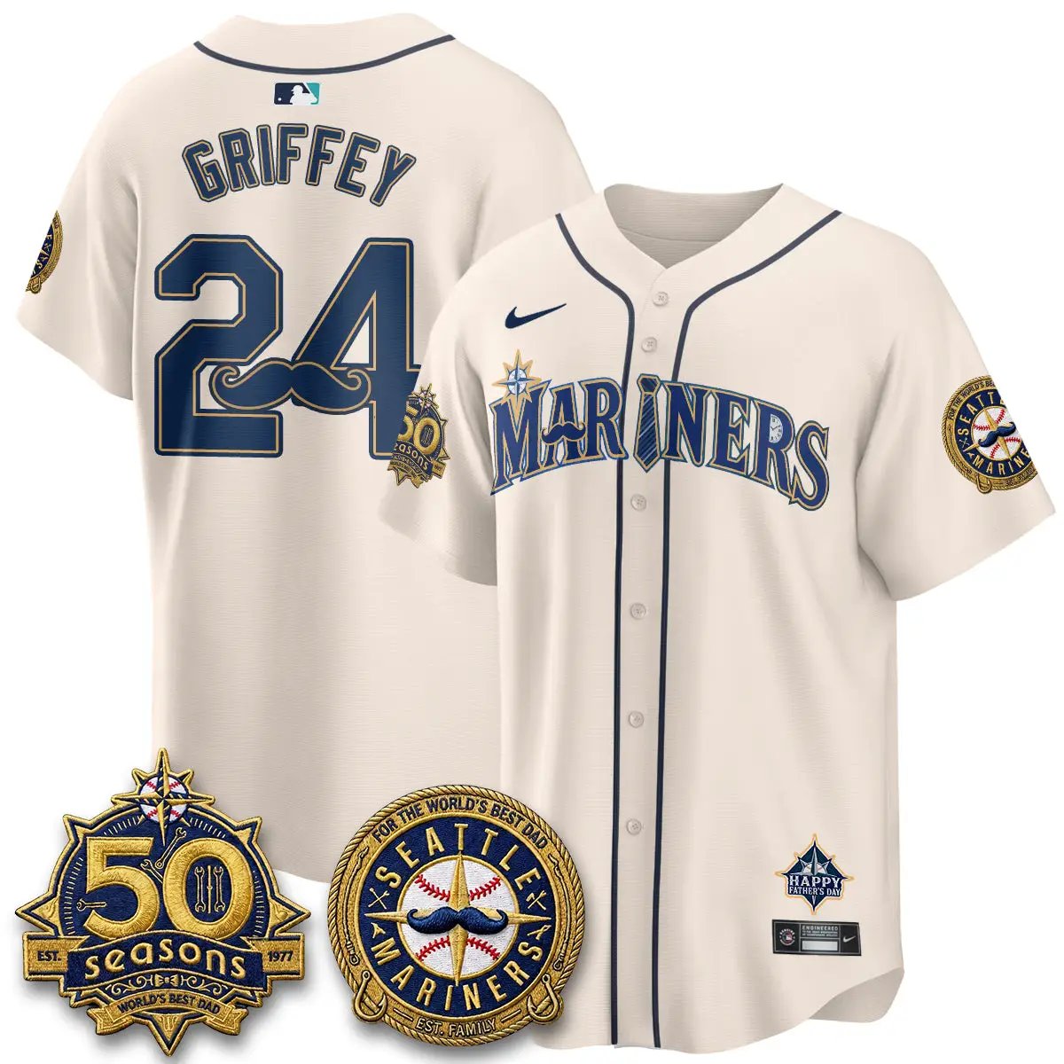 Seattle Mariners Happy Father's Day Vapor Jersey - Stitched by Seattle Mariners