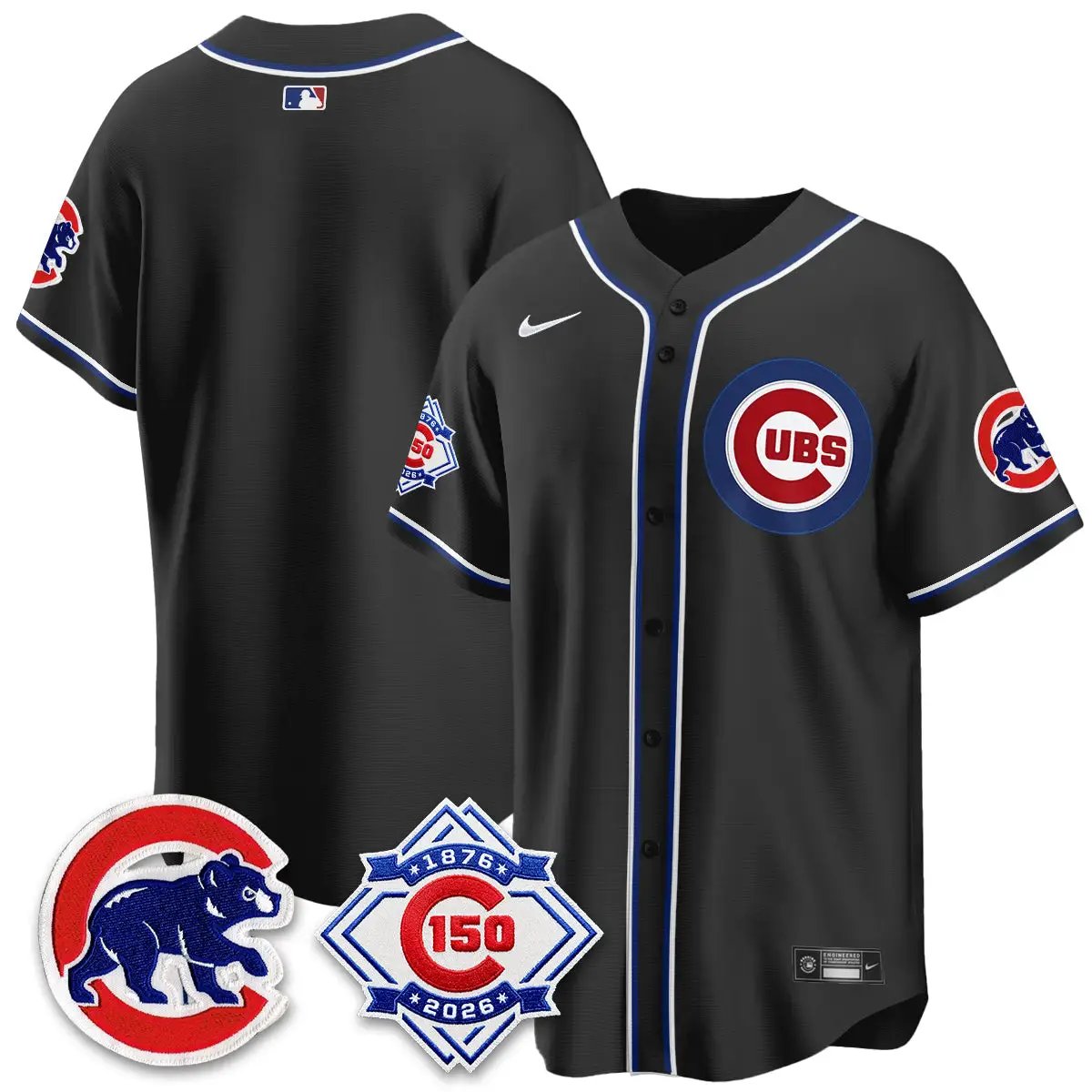 Chicago Cubs 150th Anniversary Black Out Style Vapor Premier Limited Jersey - All Stitched by Chicago Cubs