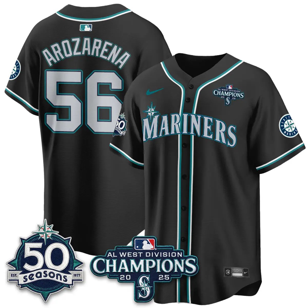 SEA 50th Anniversary Black Out Style Vapor Premier Limited Jersey - All Stitched by Seattle Mariners