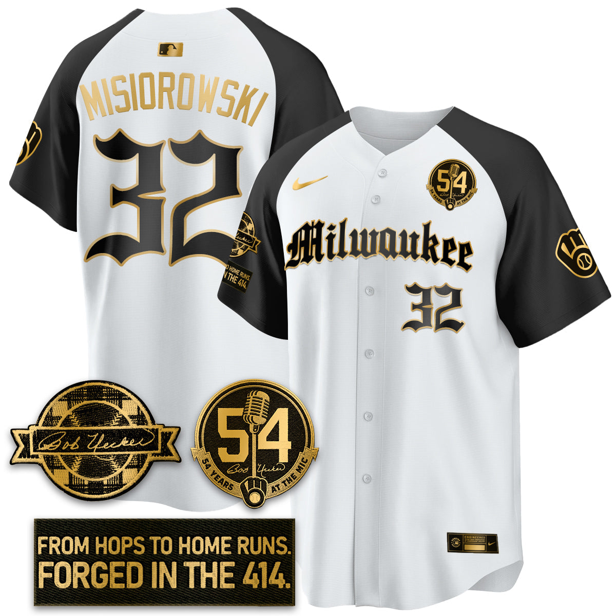 MIL Bob Uecker Patch Vapor Premier Limited Jersey - Gothic Edition - All Stitched by Milwaukee Brewers