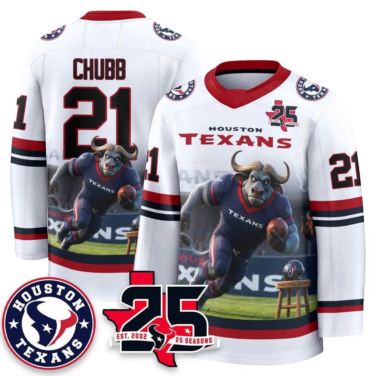 HOU x Bull Chief Edition Hockey Jersey - Printed by Houston Texans