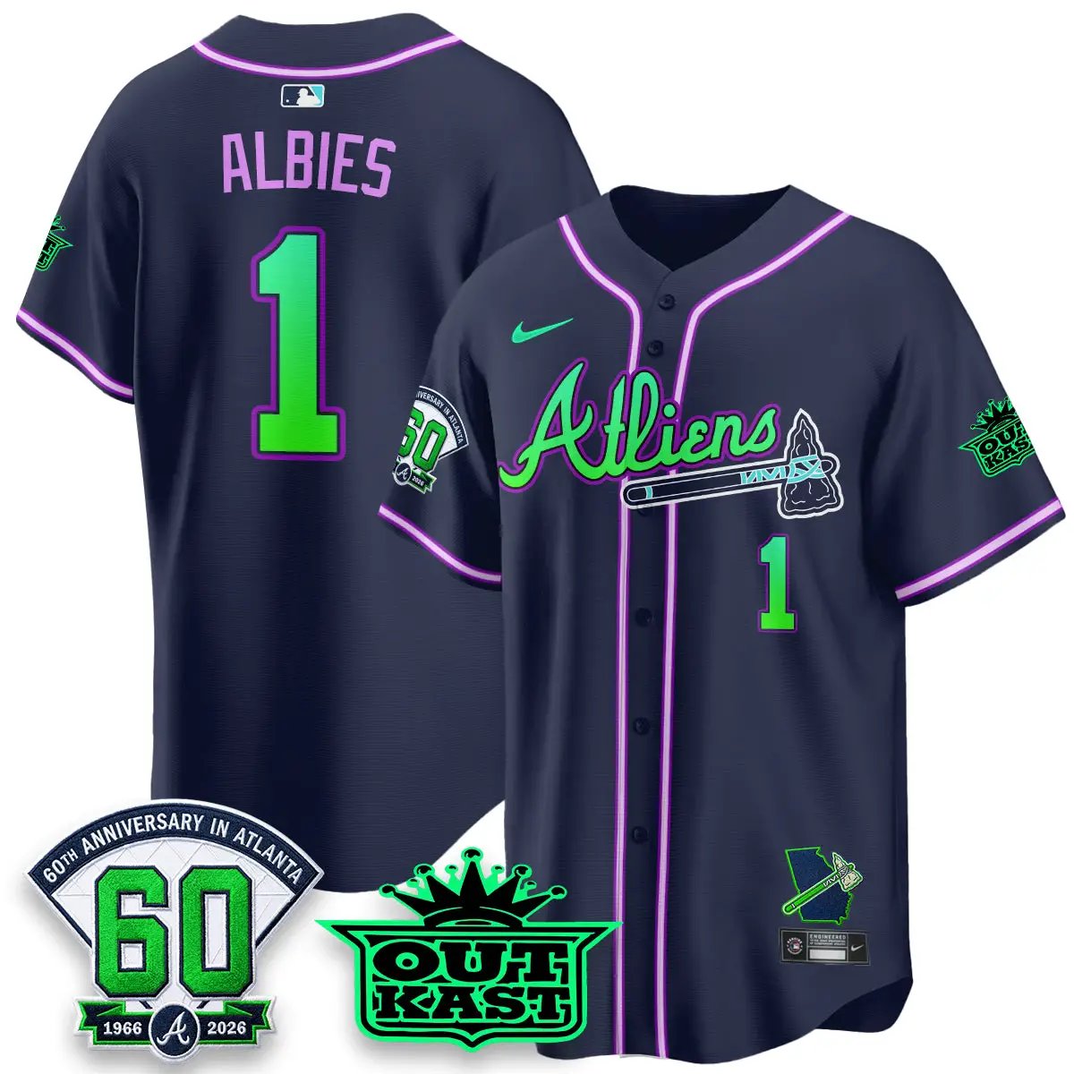 ATL x Atliens Cool Base Galaxy Version Jersey - Stitched (2) by Atlanta Braves