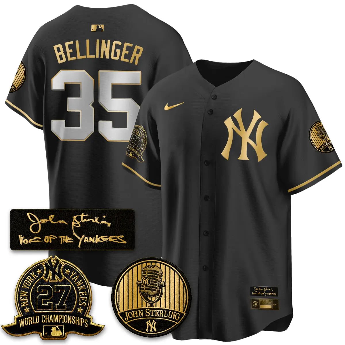 NYY John Sterling Tribute Patch Vapor Premier Limited Jersey - Stitched by New York Yankees