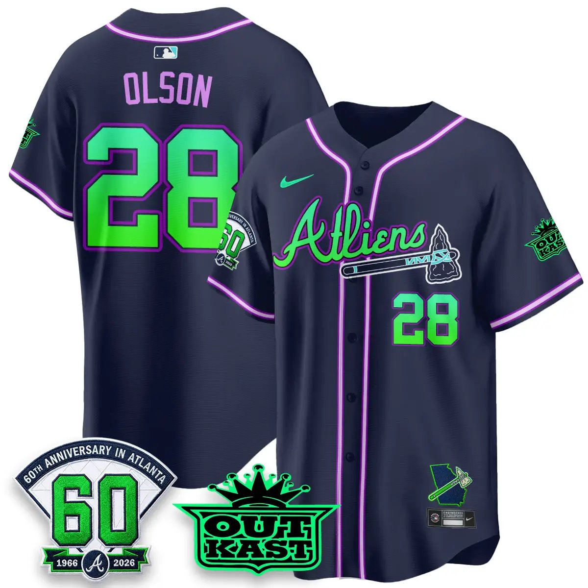 ATL x Atliens Cool Base Galaxy Version Jersey - Stitched (2) by Atlanta Braves