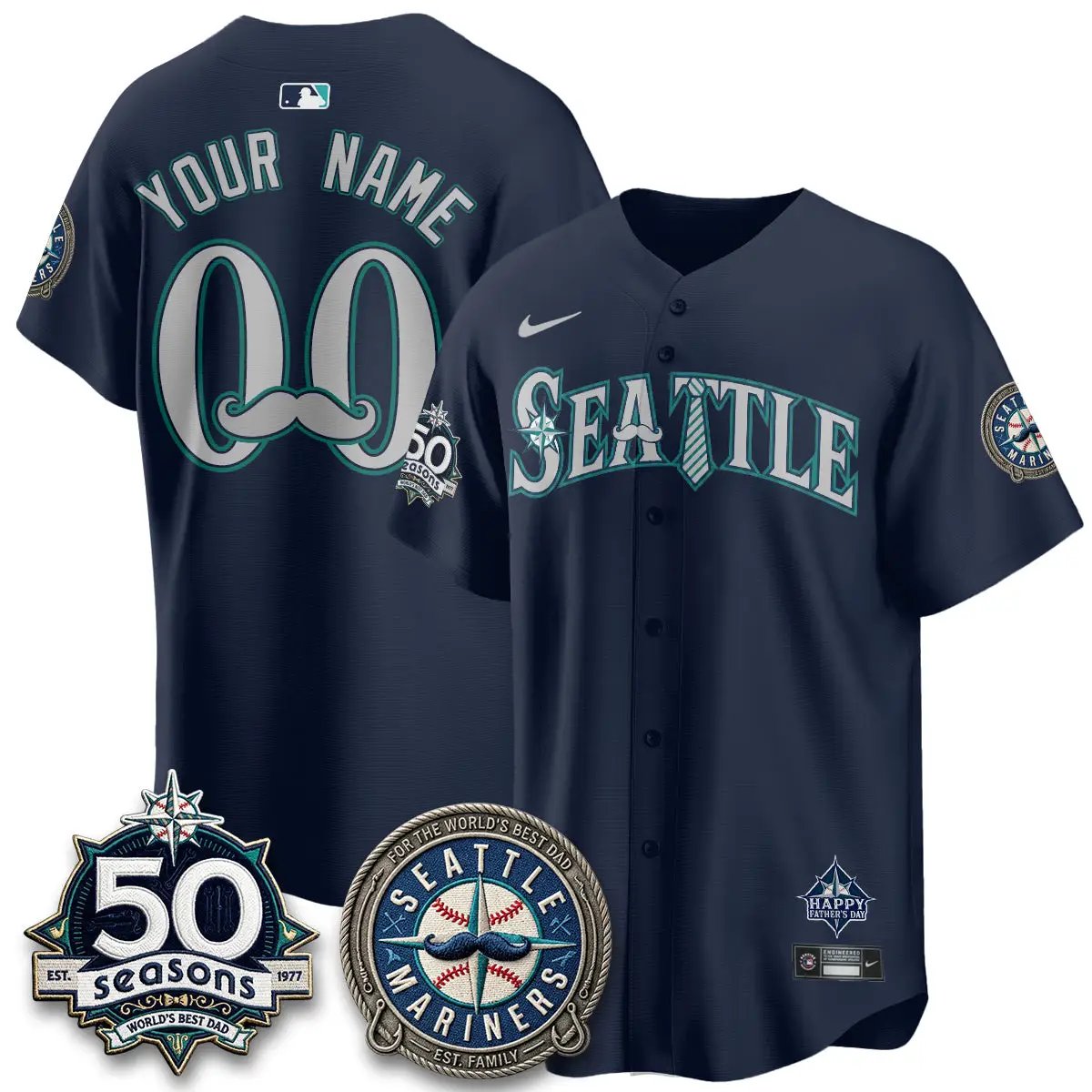 Seattle Mariners Happy Father's Day Vapor Custom Jersey - Stitched by Seattle Mariners