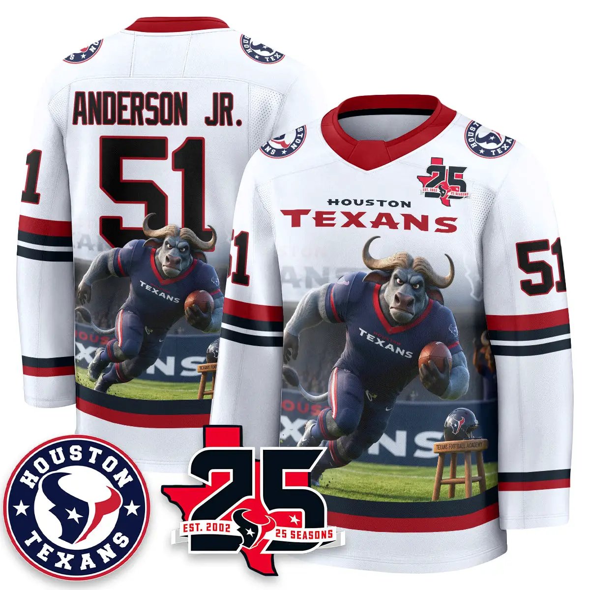 HOU x Bull Chief Edition Hockey Jersey - Printed by Houston Texans
